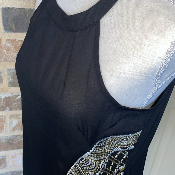 Lulumari Black Silky Halter Top Metallic Thread Embroidered Accent Panels Sz S - Picture 10 of 16